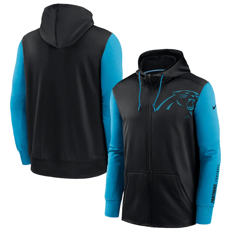 NFL Nike Carolina Panthers Black Blue Fan Gear Mascot Performance FullZip Hoodie